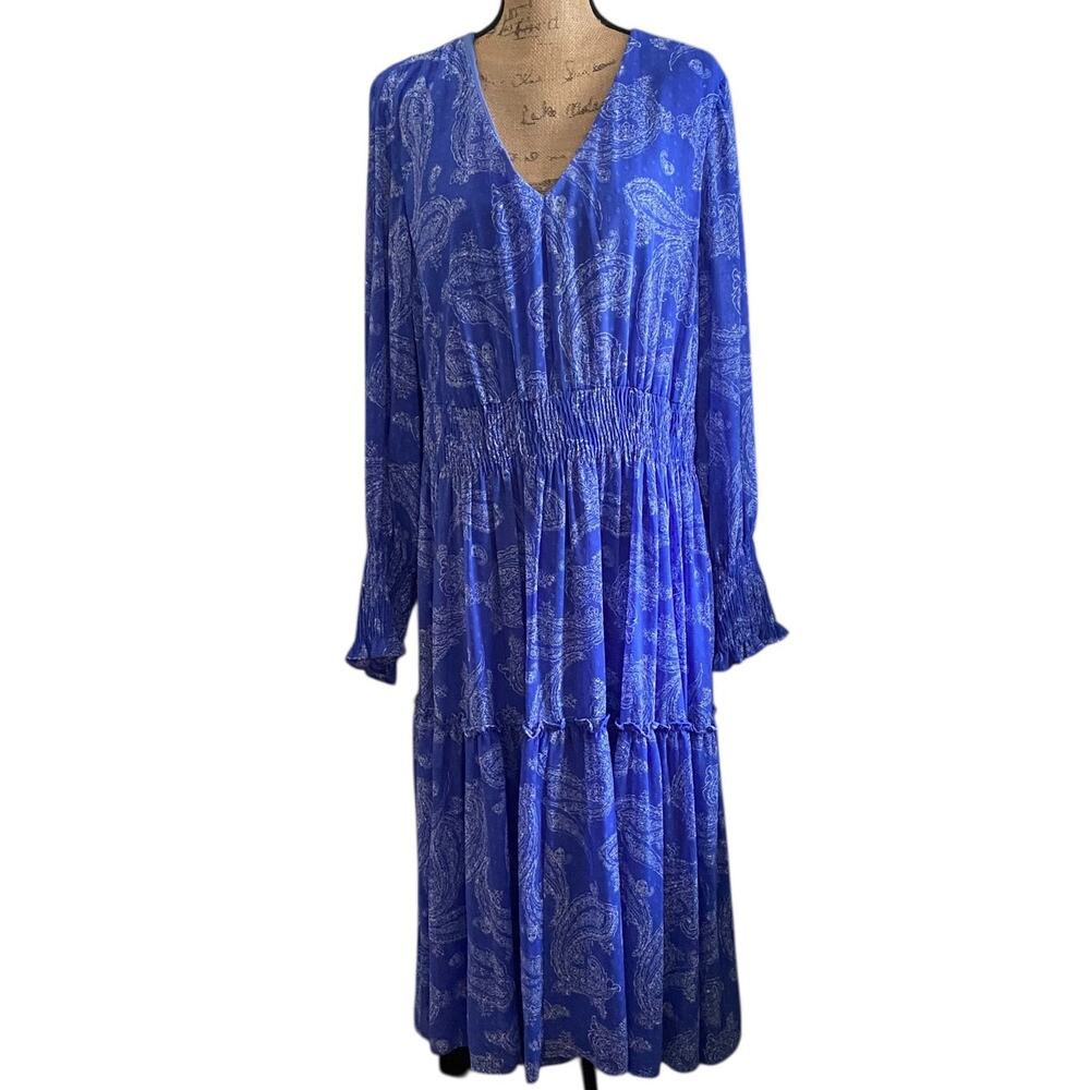 Taylor Periwinkle Blue Paisley Tiered Maxi Dress Swiss Dot Boho 18W - Picture 3 of 17